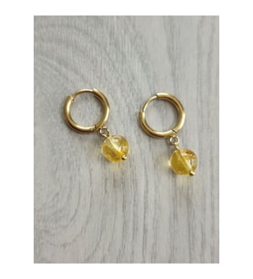 Sitrin Taşı Gold Çelik Halka Küpe Doğaltaş Halka Küpe