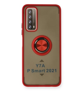 Pilelistore   Huawei P Smart 2021 Kılıf Montreal Yüzüklü Silikon Kapak - Kırmızı