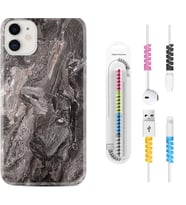Apple iPhone 11 12 13 Mini Kılıf Kablo Koruma Spiral Silikon Gri Mermer 1376