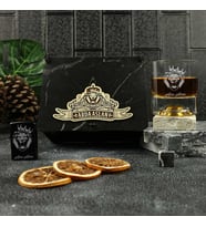 Aslan Desenli İsme Özel Çakmak & Taşlı Viski Kadehi Seti