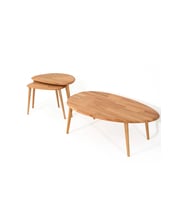 Fawdecor Asimetrik Masif Doğal Ahşap Orta Sehpa ve 2'li/3'lü Zigon Sehpa Set, Modern Masif Yan ve Orta Sehpa (Açık Meşe)