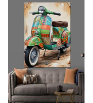 Yeşil Motorsiklet Scooter Vintage Dekoratif Kanvas - Mdf Ahşap Tablo