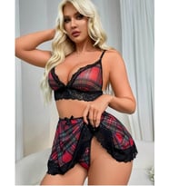 Mulvxbrf Brf02   Dantelli Ekose Sütyen Mini Etek Takım (Mulvix)