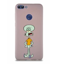 Huawei P Smart Soft Premier Kapak Squidward Dokunaç Tasarımlı Silikon Kılıf - Pudra (Şeffaf)