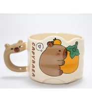 Capybara Figürlü Yayvan Formlu Porselen Kupa Bardak (Çok Renkli)