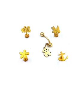 Renkli Taşlı Çelik 5 Adet Kaş Tragus Piercing