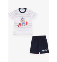 Breeze Girls & Boys Erkek Çocuk Şortlu Takım Çizgili Havalı Hayvancık Baskılı 1.5-5 Yaş, Beyaz