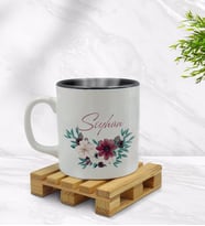 BK Gift Kişiye Özel Çiçek Tasarımlı İçi Siyah Renkli Kupa Bardak Model 25
