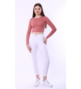Kadın Uzun Kol Crop,Kaşkorse Fitilli Kumaş % 95 Pamuk %5 Elastan