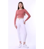 Kadın Uzun Kol Crop,Kaşkorse Fitilli Kumaş % 95 Pamuk %5 Elastan