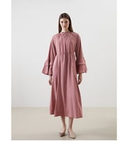 LCW Modest Pembe Bağlamalı Yaka Elbise