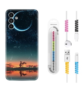 Samsung A23 A31 A32 A50 A51 A52 A53 A70 Kılıf Kablo Koruma Spiral Silikon Ay ve Kız 1720
