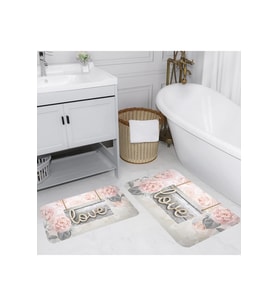 Rovigo Home Dijital Baskılı 2'li Banyo paspas Takımı RVG5056 (Pembe)