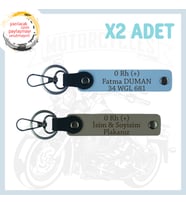 Kül Gri-Gök Mavi, Motosiklet Aşıklarına, İsim Plaka ve 0 Rh (+) Kan Grubu Yazılı 2'li Anahtarlık Set