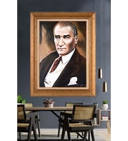 Altın Varaklı Çerçeveli Paspartulu Atatürk Tablo nh218 (Gold)