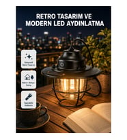 Mey İthalat® Retro Kamp Lambası Su Geçirmez Taşınabilir Gece Işığı Uzun Pil Ömürlü