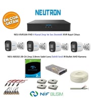 Neutron 2mp 4 kameralı Sesli Dış ortam AHD Full Kamera Seti 2TB Disk NEU-XVR104-FHD NEU-AB102-28-CA