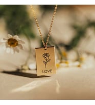 24 Ayar Has Altın Kaplama Plaka Love Gümüş Kolye