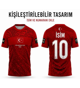 Kişiye Özel Baskı Yapılır Türkiye Milli Takım İç Saha Kırmızı 2026 FIFA WORLD CUB İsimsiz Yetişkin Futbol Forması