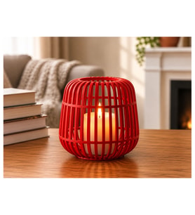 Alvera Modern Kafes Tasarımlı Dekoratif Mumluk – Tealight Mumluk, Masaüstü Ev ve Ofis Dekoru - Kırmızı