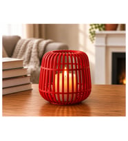 Alvera Modern Kafes Tasarımlı Dekoratif Mumluk – Tealight Mumluk, Masaüstü Ev ve Ofis Dekoru - Kırmızı