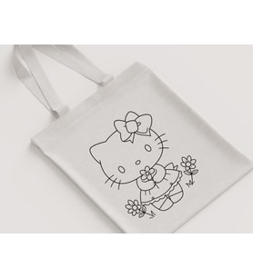 Fiyonklu Kedi Çiçekli Desenli Kız Çocuk Omuz Çantası Hediyelik Boyanabilir Ham Bez Çanta