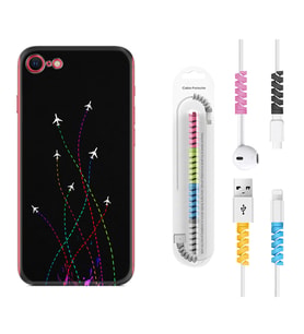 Apple iPhone 5 6 7 8 Plus Se XR Kılıf Kablo Koruma Spiral Silikon Line Planet 1736