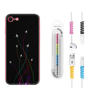 Apple iPhone 5 6 7 8 Plus Se XR Kılıf Kablo Koruma Spiral Silikon Line Planet 1736