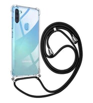 Samsung Galaxy A11 Şeffaf Boyun - Omuz Askılı İpli Kılıf (Siyah)