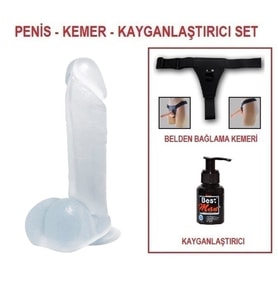 Lilitu Shop 19 cm Belden Bağlamalı Şeffaf Realistik Damarlı Vantuzlu Dildo Penis