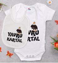 BK Kids Yavru Kartal Tasarımlı Beyaz Bebek Body Zıbın ve Mama Önlüğü Hediye Seti-1