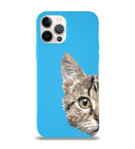 Apple iPhone 12 Pro Max Uyumlu Lansman Kılıf Catface Tasarımlı İçi Kadife Kapak-Mavi (Şeffaf)