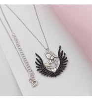 Gümüş Anne Bebek Model Siyah Taşlı Kolye 925 Ayar (Karışık)