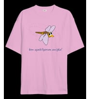 BEN UÇABİLİYORUM ANİŞKO Oversize Unisex Tişört (Pembe)