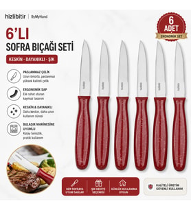 ByMyHand Bordo Meyve Bıçağı 6'lı Set