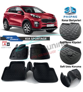 Kia Sportage Havuzlu 3D Paspas Niken Siyah 2016 Sonrası