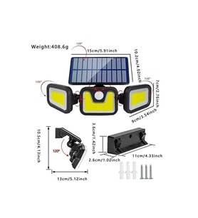 Üçlü Solar Led Projektör – Beyaz Işık – Sensörlü Dış Mekân Aydınlatma (5343)