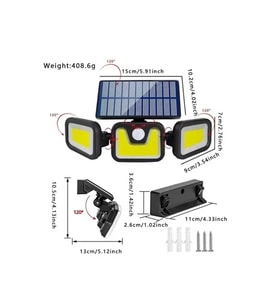 Üçlü Solar Led Projektör – Beyaz Işık – Sensörlü Dış Mekân Aydınlatma (5343)