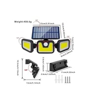 Üçlü Solar Led Projektör – Beyaz Işık – Sensörlü Dış Mekân Aydınlatma (5343)