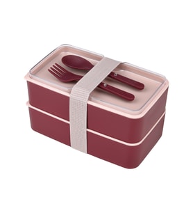 Jumbo Dikdörtgen İki Katlı Lunch Box Beslenme Saklama Kutusu - Bordo
