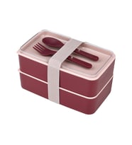 Jumbo Dikdörtgen İki Katlı Lunch Box Beslenme Saklama Kutusu - Bordo
