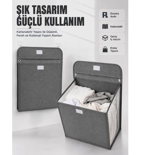 Duvara Asılabilir Katlanabilir Kirli Çamaşır Sepeti Geniş Hacimli Düzenleyici