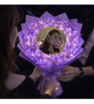 LEDLİ AYNALI MOR KELEBEK BUKETİ (Mor-Pembe-Sim)