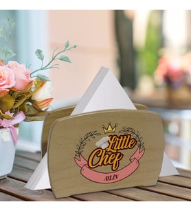 BK Gift Kişiye Özel Little Chef Tasarımlı Lüks Ahşap Peçetelik-3