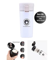 Beyaz Mug Termos 12 Saate Kadar Sıcak Soğuk Tutma Filtreli Çift Katmanlı SUS 304 380ml (Gümüş)