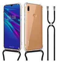 Huawei Y6 2019 Şeffaf Boyun - Omuz Askılı İpli Kılıf (Siyah)