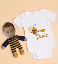 BK Kids Kişiye Özel Fotoğraflı Bebek Yastık ve Bebek Body Zıbın Hediye Seti - Model 29