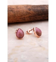 Doğal Rodonit Taşlı Damla Mini Rose Gümüş Küpe 5842