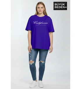Süperlife Kadın Büyük Beden El Yazılı California Baskılı 3xl-6xl Bisiklet Yaka Tshırt SPR25BTSK510-7