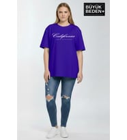 Süperlife Kadın Büyük Beden El Yazılı California Baskılı 3xl-6xl Bisiklet Yaka Tshırt SPR25BTSK510-7